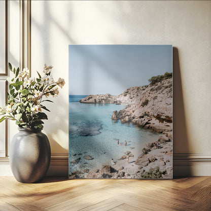 97854283-MGV-CV-24X36-Turquoise Cove Wall Art Canvas Print, Framed Ibiza Beach Art Picture Print, Mediterranean Shore Perfect Boho Coastal Decor Artwork