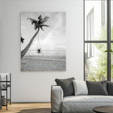 78460277-MGV-CV-24X36-Black White Palms Wall Art Canvas Print, Framed Beach Swing Art Picture Print, Monochrome Coastal Perfect Minimalist Coastal Decor