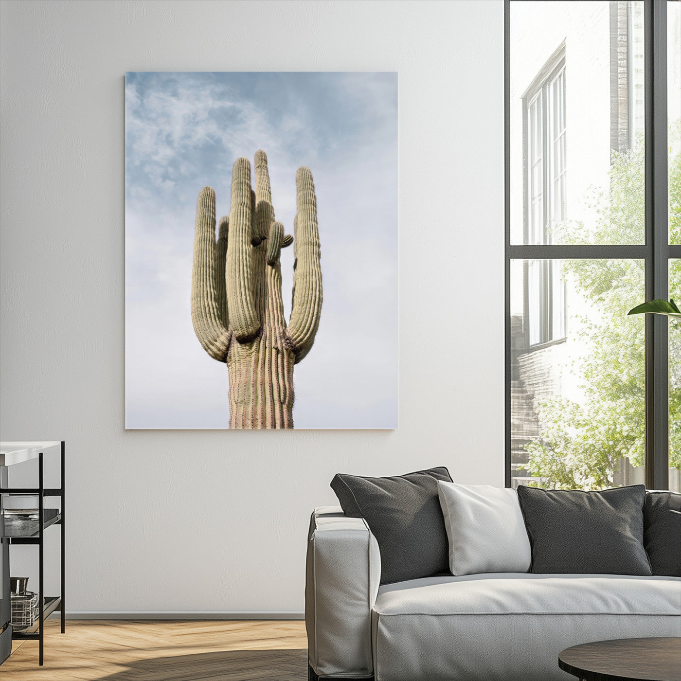 44868276-MGV-CV-24X36-Saguaro Cactus Wall Art Canvas Print, Framed Earthy Desert Art Picture Print, Warm Botanical Perfect Southwestern Boho Decor