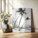 50406026-MGV-CV-24X36-Black White Palms Wall Art Canvas Print, Framed Tropical Beach Art Picture Print, Minimalist Coastal Perfect Coastal Minimalist
