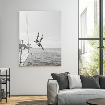 74555508-MGV-CV-24X36-Black White Sailing Wall Art Canvas Print, Framed Ocean Adventure Art Picture Print, Summer Energy Perfect Modern Minimalism Decor