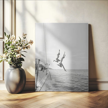 74555508-MGV-CV-24X36-Black White Sailing Wall Art Canvas Print, Framed Ocean Adventure Art Picture Print, Summer Energy Perfect Modern Minimalism Decor