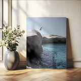 96853328-MGV-CV-24X36-Cliff Diving Wall Art Canvas Print, Framed Turquoise Sea Art Picture Print, Ocean Adventure Perfect Coastal Minimalist Decor