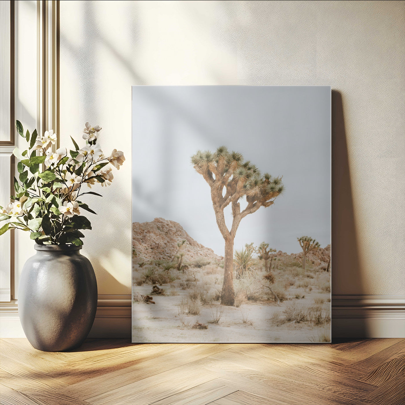 80210318-MGV-CV-24X36-Joshua Tree Wall Art Canvas Print, Framed Desert Minimalism Art Picture Print, Neutral Earth Tones Perfect Southwestern Minimalist