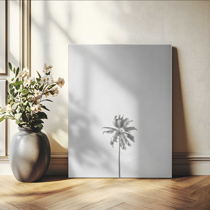 67263674-MGV-CV-24X36-Lone Palm Tree Wall Art Canvas Print, Framed Minimalist Tropical Art Picture Print, Monochrome Beach Perfect Modern Coastal