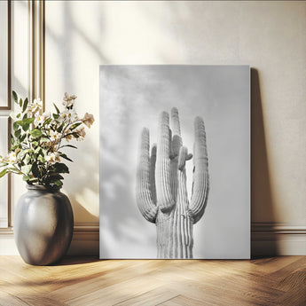 17148959-MGV-CV-24X36-Saguaro Cactus Wall Art Canvas Print, Framed Monochrome Desert Art Picture Print, Black White Cactus Perfect Southwestern