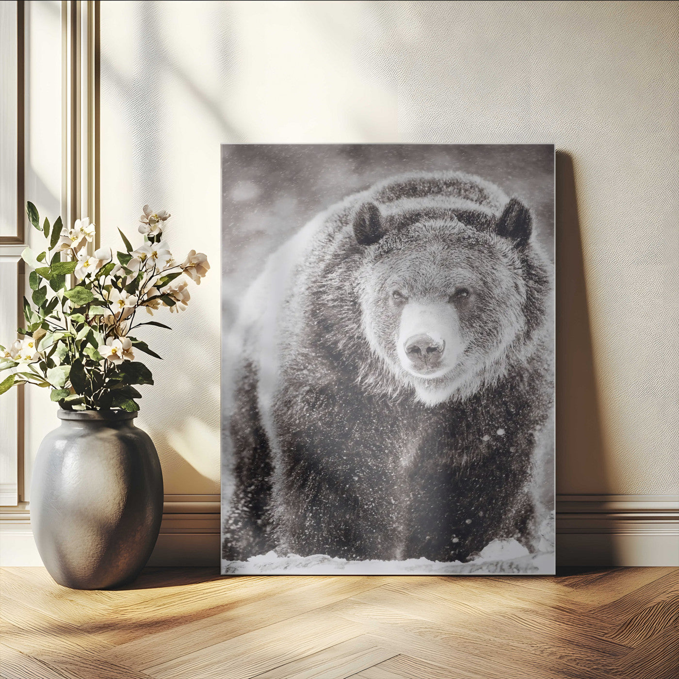 37297892-MGV-CV-24X36-Bison Portrait Wall Art Canvas Print, Framed Rustic Wall Accent Art Picture Print, Lodge Style Perfect Rustic Lodge Decor Artwork