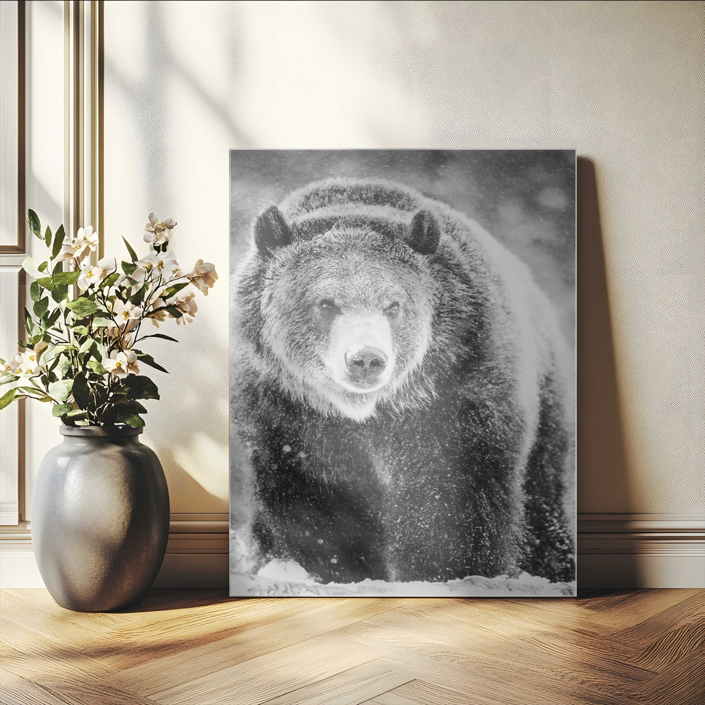 98050634-MGV-CV-24X36-Bison Portrait Wall Art Canvas Print, Framed Rustic Wall Accent Art Picture Print, Lodge Style Perfect Rustic Lodge Decor Artwork