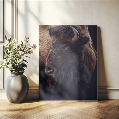 56758157-MGV-CV-24X36-Bison Portrait Wall Art Canvas Print, Framed Rustic Wall Accent Art Picture Print, Lodge Style Perfect Rustic Lodge Decor Artwork