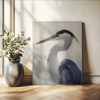60171823-MGV-CV-24X36-Blue Heron Wall Art Canvas Print, Framed Coastal Bird Theme Art Picture Print, Minimalist Wildlife Perfect Coastal Minimalist