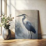 68368019-MGV-CV-24X36-Blue Heron Art Wall Art Canvas Print, Framed Crane Bird Painting Art Picture Print, Elegant Wildlife Scene Perfect Coastal