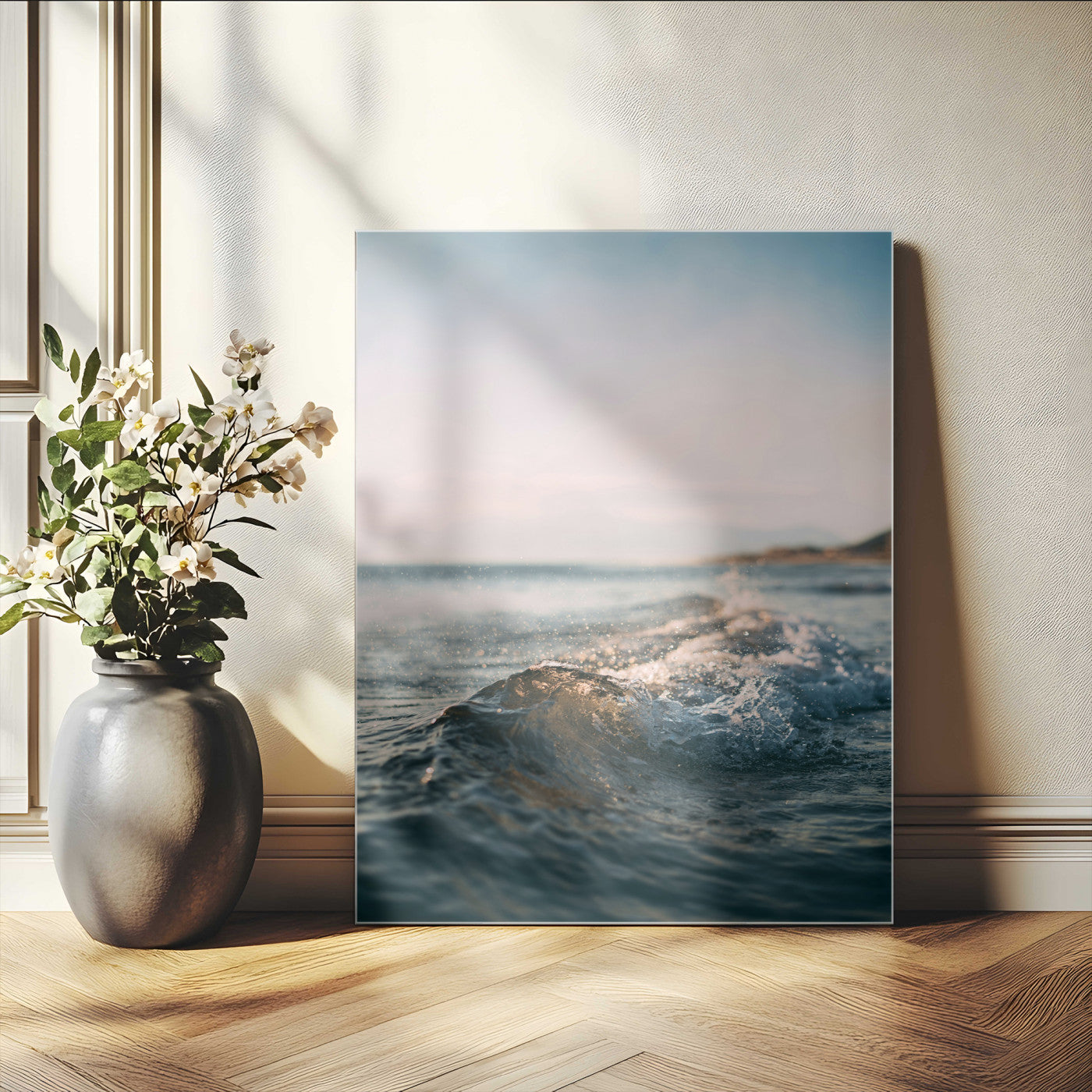 65283502-MGV-CV-24X36-Ocean Waves Wall Art Canvas Print, Framed Coastal Serenity Art Picture Print, Golden Hour Perfect Modern Coastal Decor Artwork