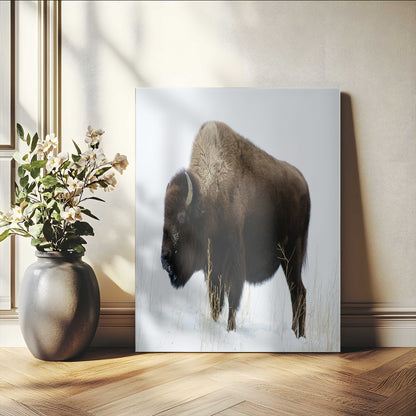 76778120-MGV-CV-24X36-Bison Photography Wall Art Canvas Print, Framed Western Wildlife Art Picture Print, Buffalo On Snow Perfect Western Rustic Decor