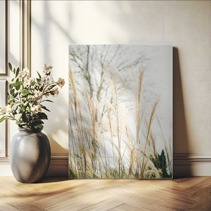 17571705-MGV-CV-24X36-Pampas Grass Wall Art Canvas Print, Framed Neutral Tones Art Picture Print, Minimalist Nature Perfect Boho Minimalist Decor