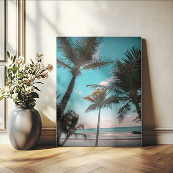 49451039-MGV-CV-24X36-Palm Trees Wall Art Canvas Print, Framed Tropical Beach Art Picture Print, Ocean Breeze Perfect Tropical Coastal Decor Artwork