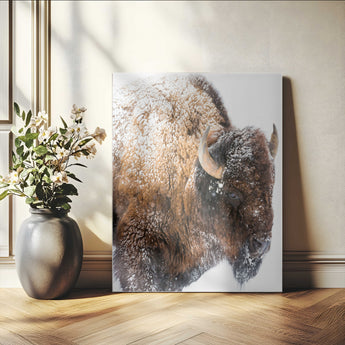 27690436-MGV-CV-24X36-Snowy Buffalo Wall Art Canvas Print, Framed Wildlife Photography Art Picture Print, Rustic Lodge Perfect Rustic Lodge Decor Decor