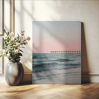 89450227-MGV-CV-24X36-Minimalist Seascape Wall Art Canvas Print, Framed Soft Pastel Sunset Art Picture Print, Tranquil Ocean Perfect Minimalist Coastal