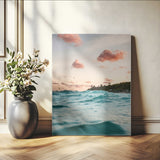 13960366-MGV-CV-24X36-Tropical Seascape Wall Art Canvas Print, Framed Sunset Ocean Art Picture Print, Coastal Aesthetic Perfect Coastal Bohemian Decor