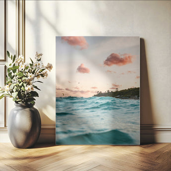 13960366-MGV-CV-24X36-Tropical Seascape Wall Art Canvas Print, Framed Sunset Ocean Art Picture Print, Coastal Aesthetic Perfect Coastal Bohemian Decor