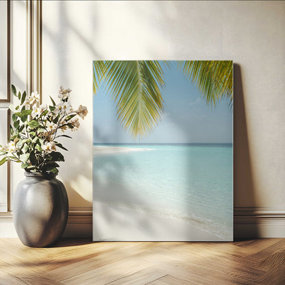 90359351-MGV-CV-24X36-Azure Water Wall Art Canvas Print, Framed Tranquil Island Escape Art Picture Print, Clear Blue Ocean Perfect Coastal Minimalist