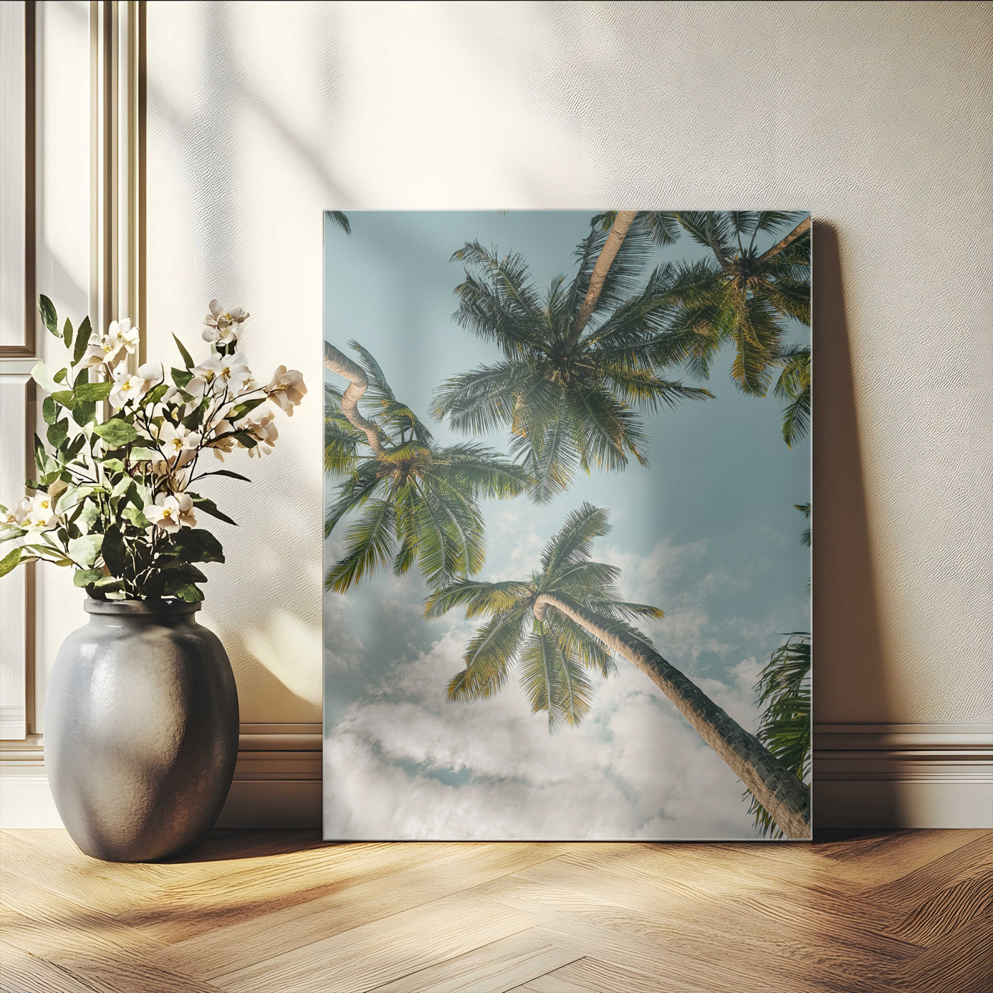 80452931-MGV-CV-24X36-Tropical Palm Trees Wall Art Canvas Print, Framed Coastal Nature Art Picture Print, Relaxing Summer Vibes Perfect Boho Coastal