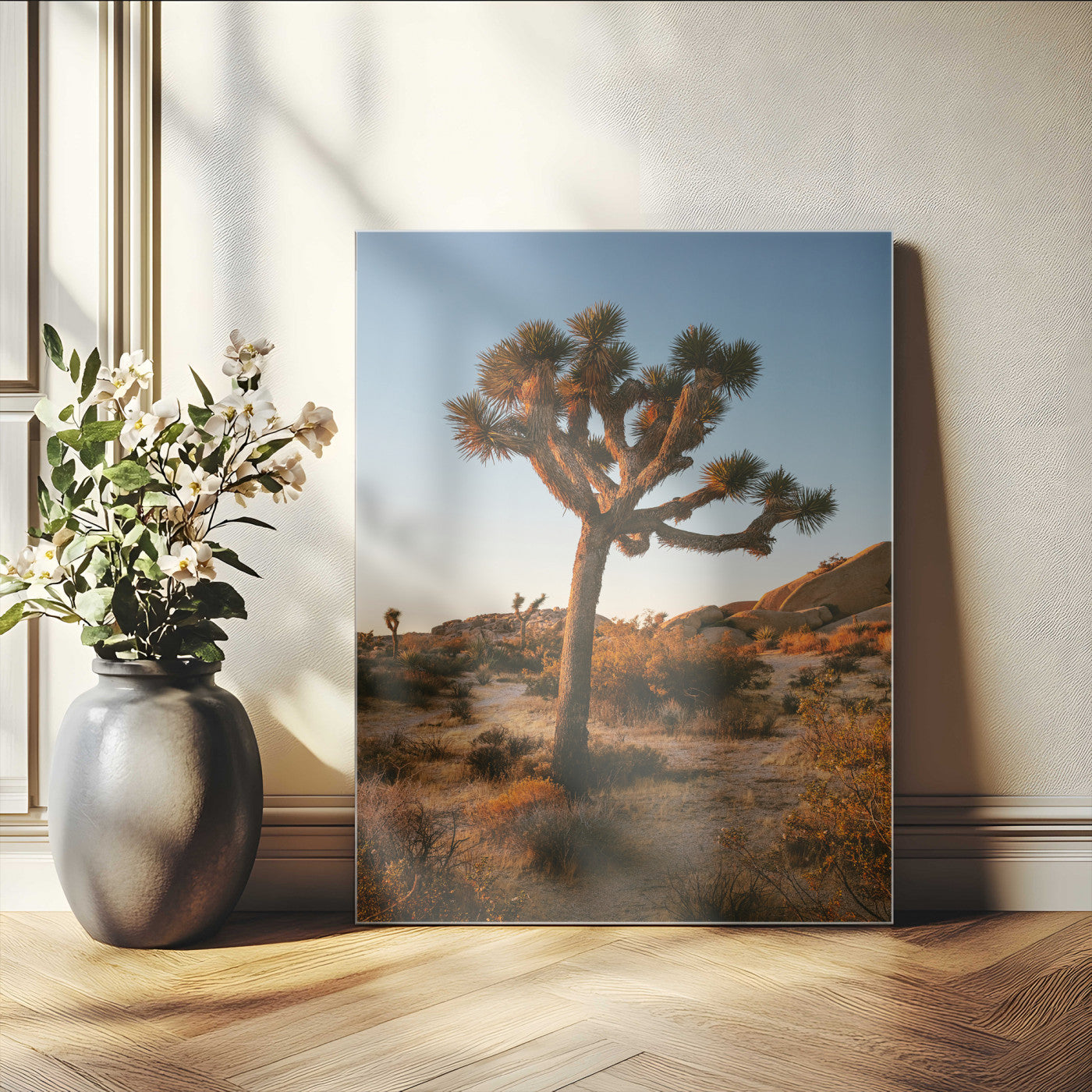 96503558-MGV-CV-24X36-Joshua Tree Wall Art Canvas Print, Framed Desert Sunset Art Picture Print, Golden Hour Light Perfect Southwestern Boho Decor