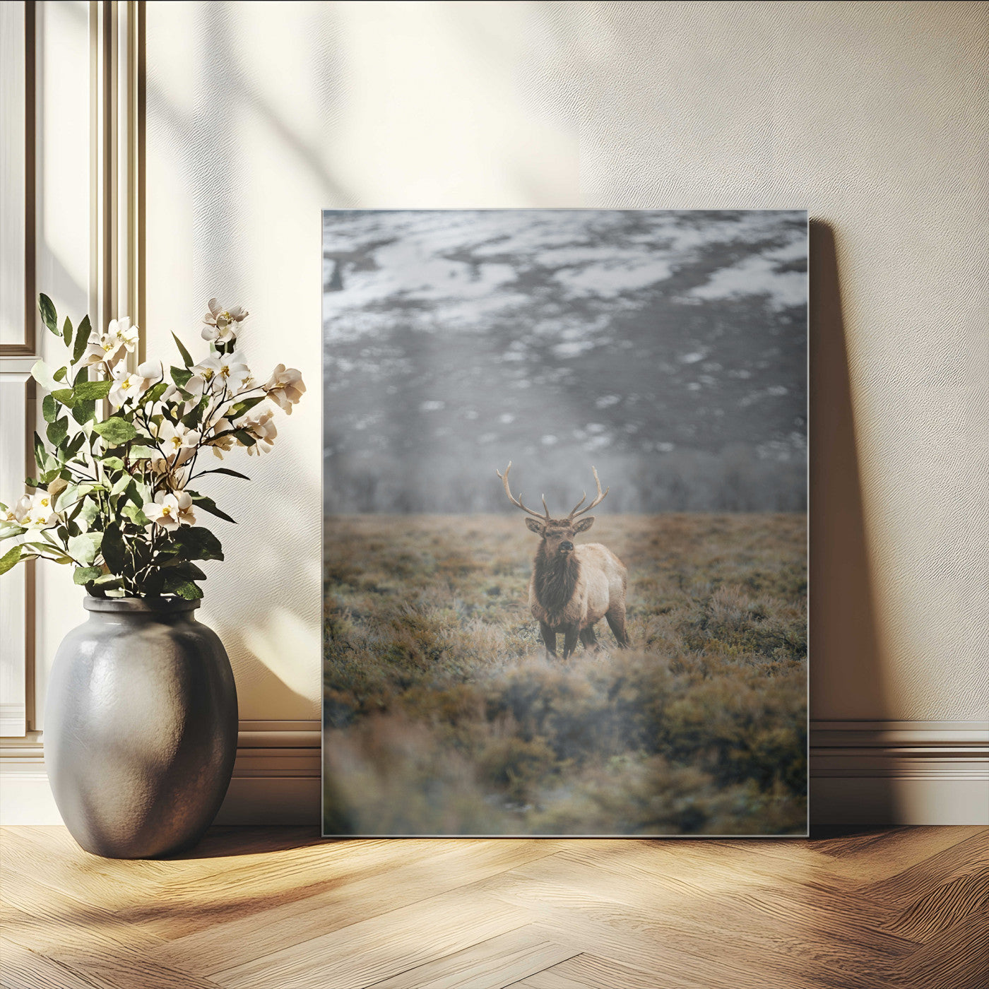 80105083-MGV-CV-24X36-Wild Elk Wall Art Canvas Print, Framed Mountain Wilderness Art Picture Print, Majestic Animal Perfect Rustic Lodge Decor Artwork