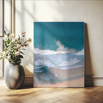 97740681-MGV-CV-24X36-Aerial Beach View Wall Art Canvas Print, Framed Ocean Waves Art Picture Print, Coastal Serenity Perfect Coastal Minimalist Decor