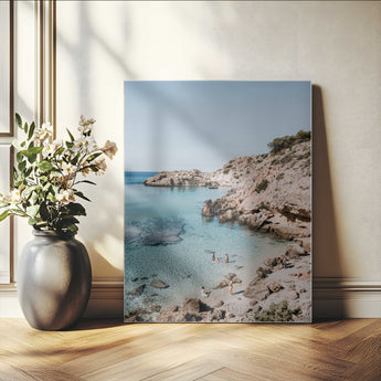 39329622-MGV-CV-24X36-Coastal Wall Art – Turquoise Water and Rocky Beach Canvas Print, Scenic Seaside Photography Decor for Bedroom, Living Room,