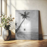 41303063-MGV-CV-24X36-Coastal Wall Art – Palm Tree Swing Black and White Canvas Print, Tropical Beach Photography Decor for Bedroom, Living Room,