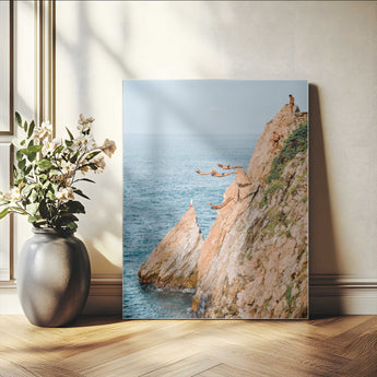 13614237-MGV-CV-24X36-Cliff Diving Wall Art – Panoramic Ocean Jump Canvas Print, Extreme Sports Adventure Decor for Living Room, Office, Bedroom, Man