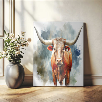 39803-MGV-CV-24X36-Texas Longhorn Wall Art Canvas Print, Framed Rustic Cattle Art Picture Print, Western Bull Perfect Rustic Western Decor Artwork