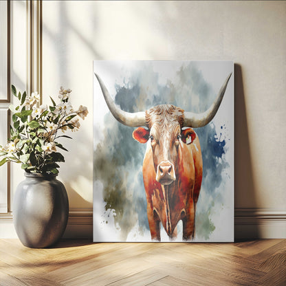 39803-MGV-CV-24X36-Texas Longhorn Wall Art Canvas Print, Framed Rustic Cattle Art Picture Print, Western Bull Perfect Rustic Western Decor Artwork