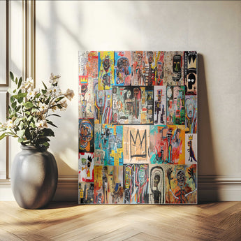 58689-MGV-CV-24X36-Basquiat Style Wall Art Canvas Print, Framed Neo Expressionism Art Picture Print, Street Art Perfect Urban Contemporary Decor