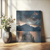 16043-MGV-CV-24X36-Mountain Lake Wall Art Canvas Print, Framed Sunset Reflection Art Picture Print, Calm Horizon Perfect Moody Nature Decor Artwork