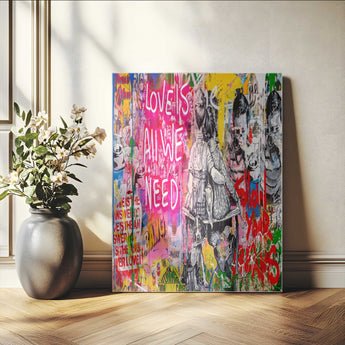 23129-MGV-CV-24X36-Street Love Wall Art Canvas Print, Framed Pop Graffiti Art Picture Print, Neon Lettering Perfect Urban Pop Decor Artwork