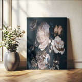47195-MGV-CV-24X36-Moody Peonies Wall Art Canvas Print, Framed Dark Floral Art Picture Print, Creamy Rose Perfect Baroque Floral Decor Artwork