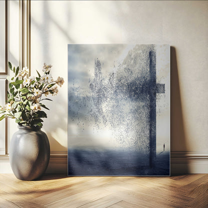 98984-MGV-CV-24X36-Disintegrating Cross Wall Art Canvas Print, Framed Abstract Symbol Art Picture Print, Conceptual Horizon Perfect Spiritual