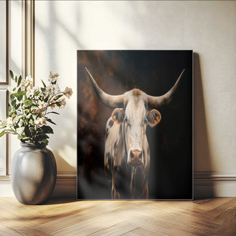 11823-MGV-CV-24X36-Texas Longhorn Wall Art Canvas Print, Framed Western Bull Art Picture Print, Rustic Cow Perfect Rustic Western Decor Artwork