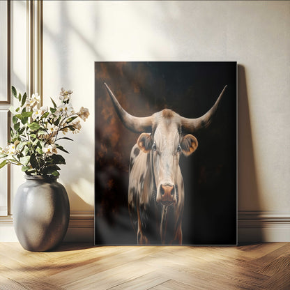 11823-MGV-CV-24X36-Texas Longhorn Wall Art Canvas Print, Framed Western Bull Art Picture Print, Rustic Cow Perfect Rustic Western Decor Artwork