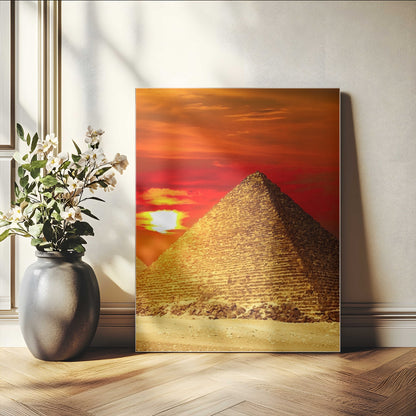 13047-MGV-CV-24X36-Pyramids Giza Wall Art – Golden Sunset Egypt Canvas Print, Ancient World Landmark Photography Decor for Living Room, Office, Study
