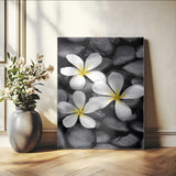 45657-MGV-CV-24X36-Large Wall Art White Flowers on Black Zen Meditation Stones Vertical Canvas Print