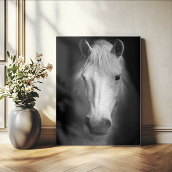36639-MGV-CV-24X36-Large Wall Art White Horse on Black Background Canvas Print