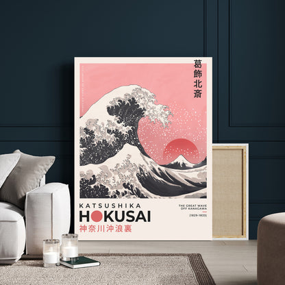 66456-MGV-CV-24X36-Hokusai Great Wave Wall Art – Iconic Japanese Canvas Print with Mount Fuji, Pink Ocean Waves, Classic Asian Decor for Living Room