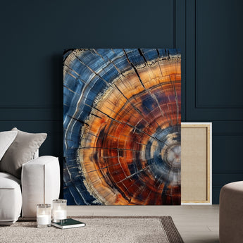 38379387-SEG-FC-90X60_Oversize_Oversize-Tree Rings Wall Art Canvas Print, Framed Wood Texture Art Picture Print, Blue Grain Perfect Earthy Modern Decor Artwork