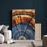 47703729-MGV-CV-24X36-Tree Rings Wall Art Canvas Print, Framed Wood Texture Art Picture Print, Blue Grain Perfect Rustic Modern Decor Artwork