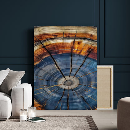 58959380-MGV-CV-24X36-Tree Rings Wall Art Canvas Print, Framed Wood Texture Art Picture Print, Blue Grain Perfect Rustic Modern Decor Artwork
