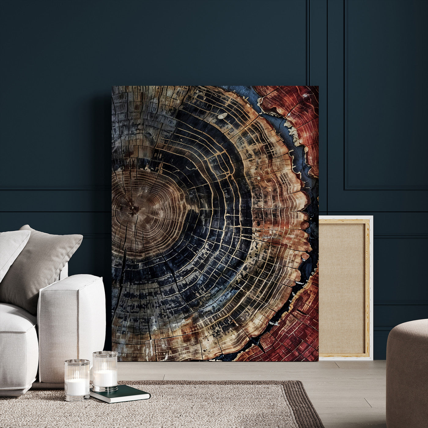 41832869-MGV-CV-24X36-Tree Rings Wall Art Canvas Print, Framed Wood Grain Art Picture Print, Rustic Texture Perfect Rustic Nature Decor Artwork