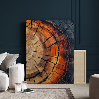 12078265-MGV-CV-24X36-Tree Rings Wall Art Canvas Print, Framed Burnt Wood Art Picture Print, Rustic Texture Perfect Rustic Earth Decor Artwork