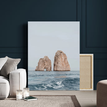 23148844-MGV-CV-24X36-Faraglioni Capri Wall Art Canvas Print, Framed Serene Ocean Art Picture Print, Mediterranean Coastal Perfect Mediterranean